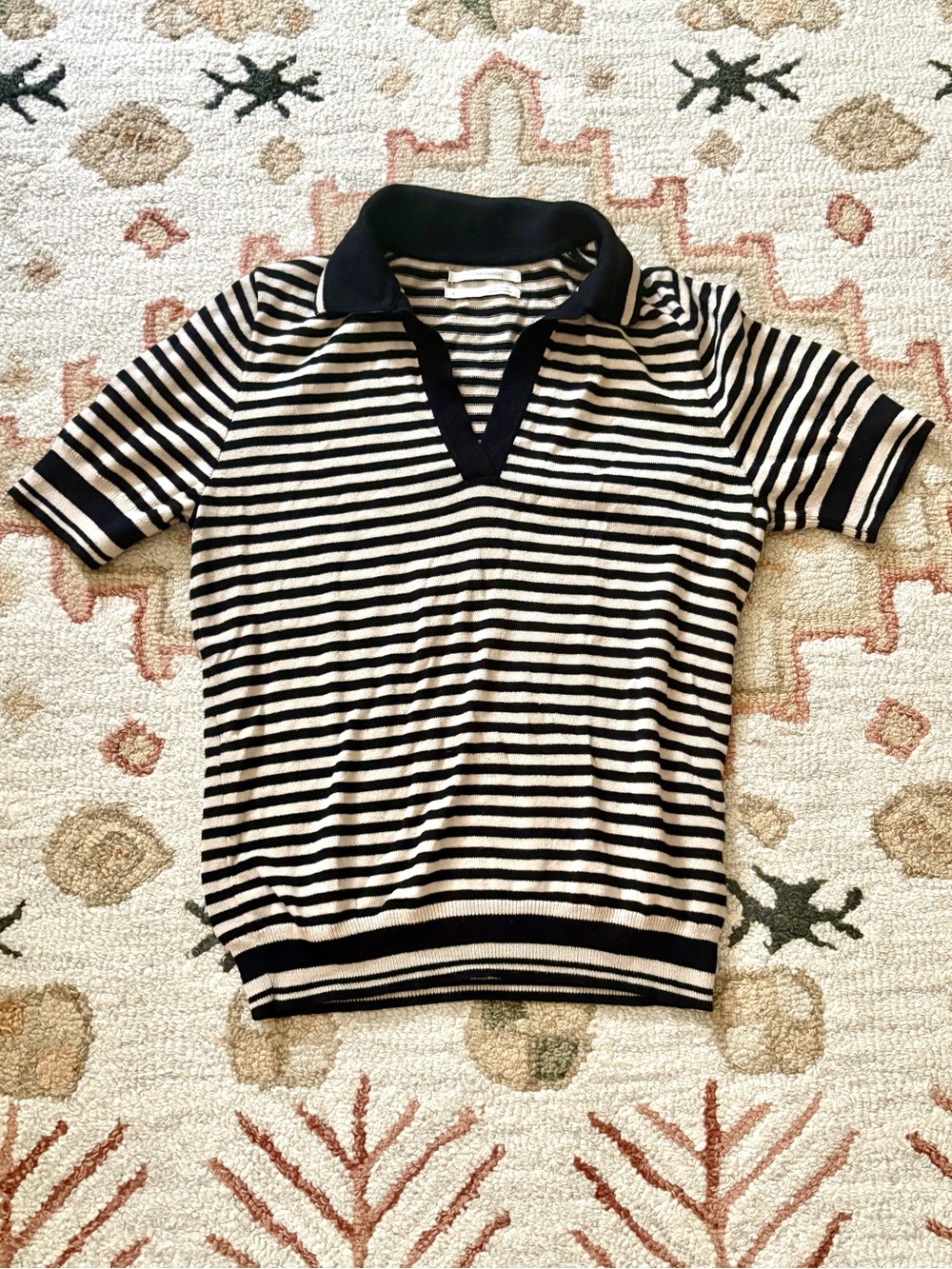 Anthropologie black tan stripe sweater top small